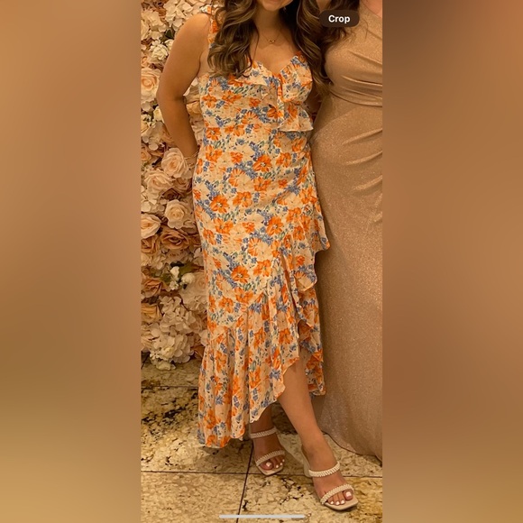 Mahalia Floral Sweetheart Ruffle Midi Dress; Blue orange floral ASTR LABEL - Picture 5 of 6